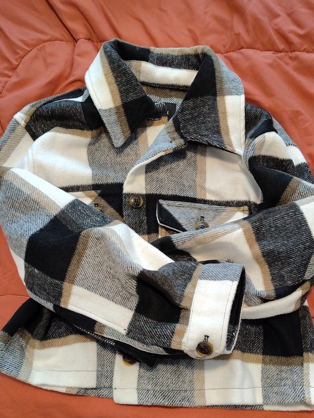 Womans Black & White Plaid Button-Up Jacket